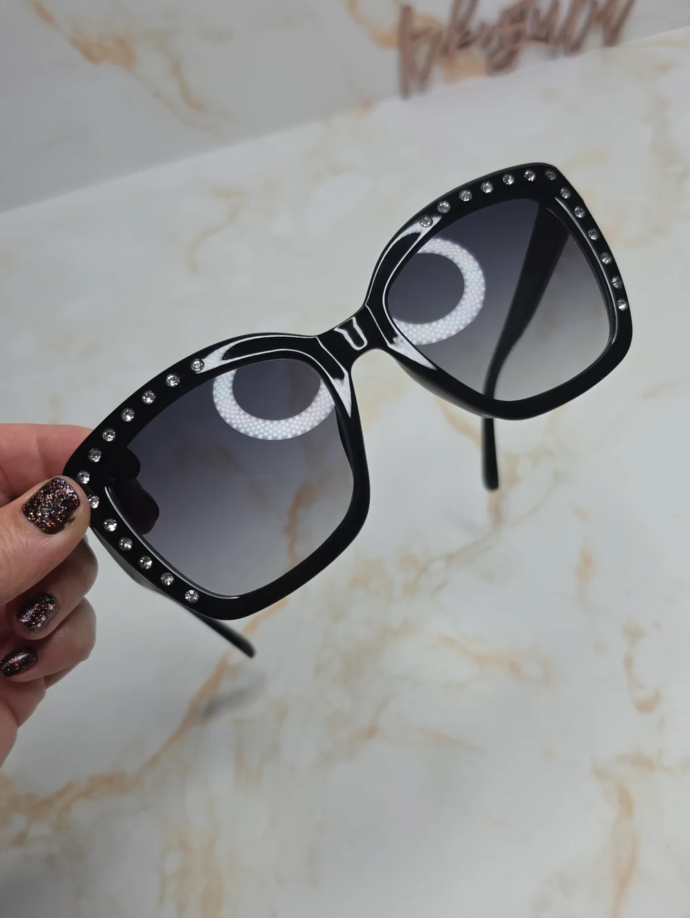 Southpole Black Rhinestone Square Sunglasses